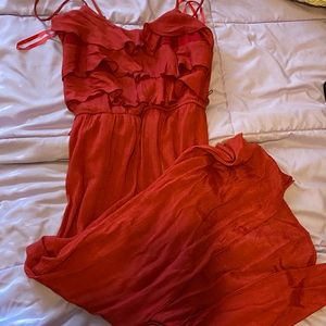 Long ruffled red dress